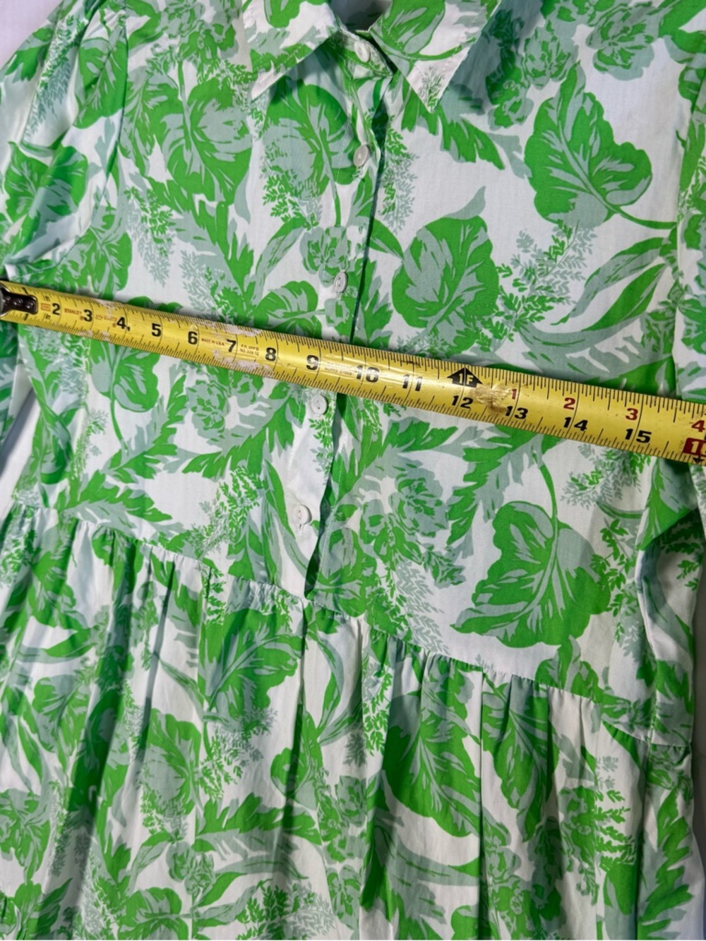 Olivaceous Womens Green Leaf Cotton Tiered Mini Dress Medium - Picture 13 of 14